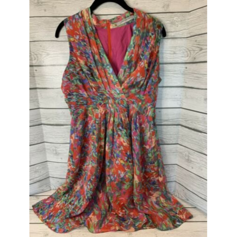 Marc New York Andrew Marc Women's Dress Colorful Pink Lined Sleeveless V Neck